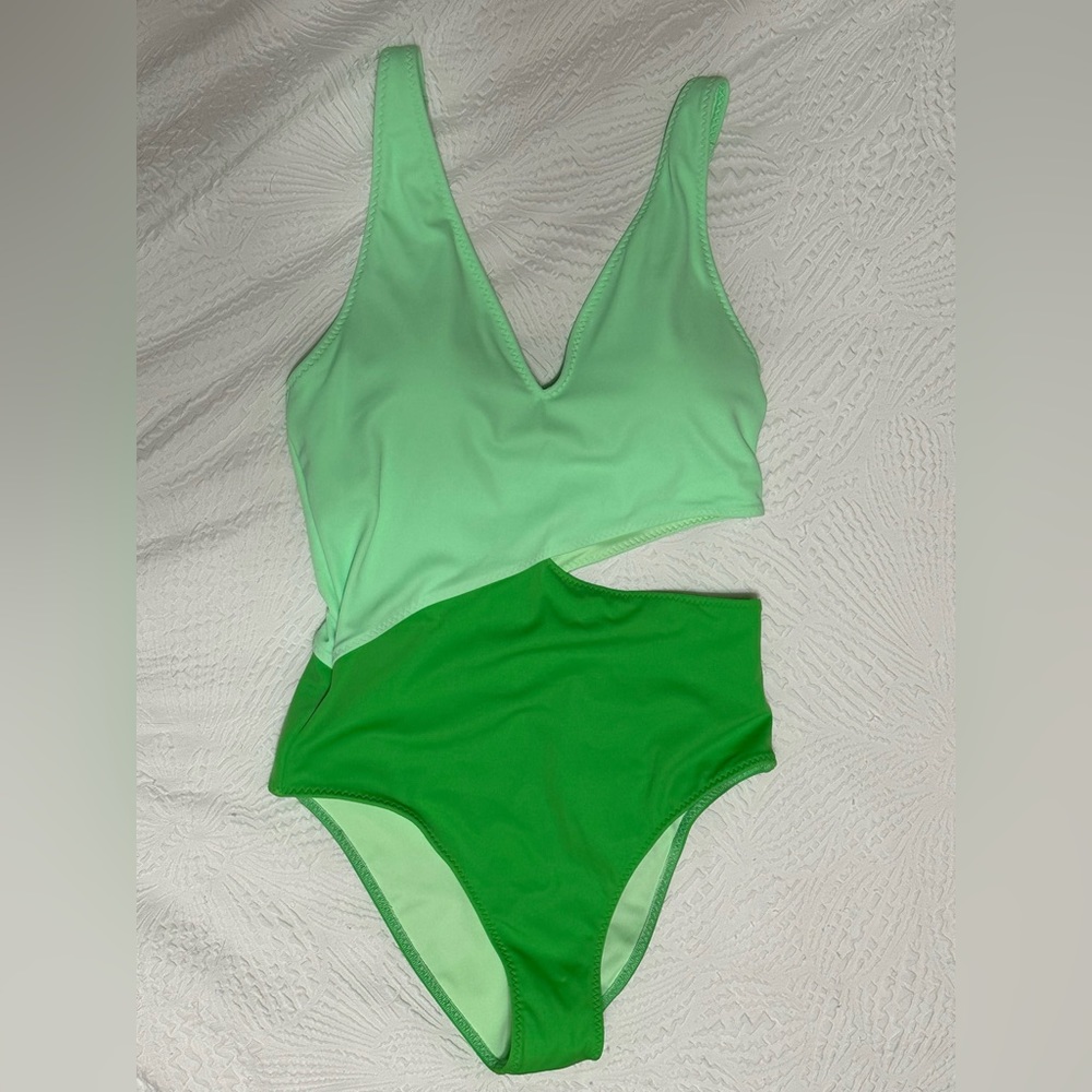 Fabletics, one-piece, asymmetrical cut-out swimsuit, size L.